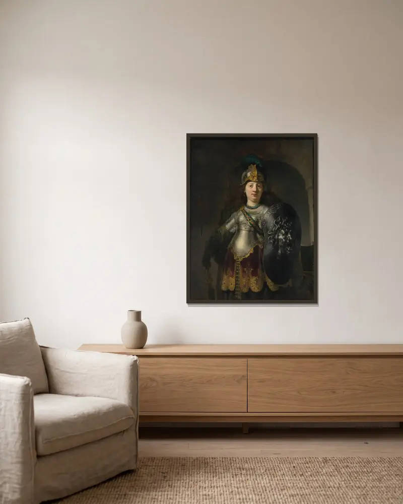Bellona von Rembrandt van Rijn gerahmt an einer Wand