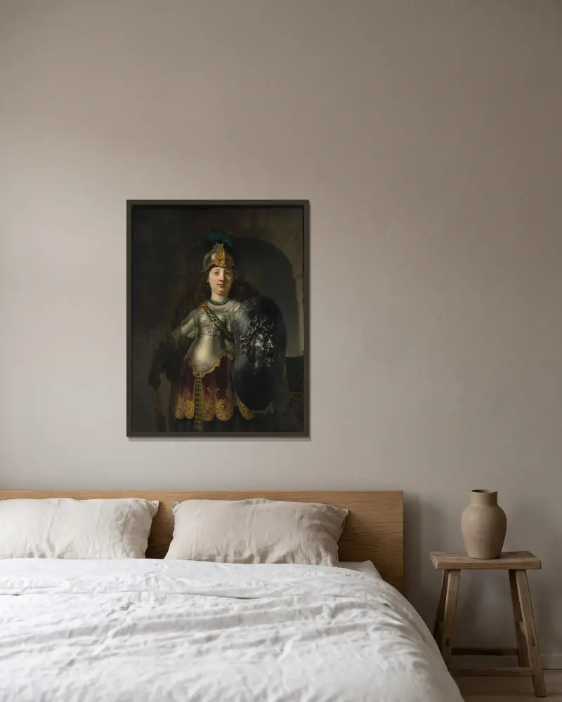 Bellona von Rembrandt van Rijn gerahmt an einer Wand
