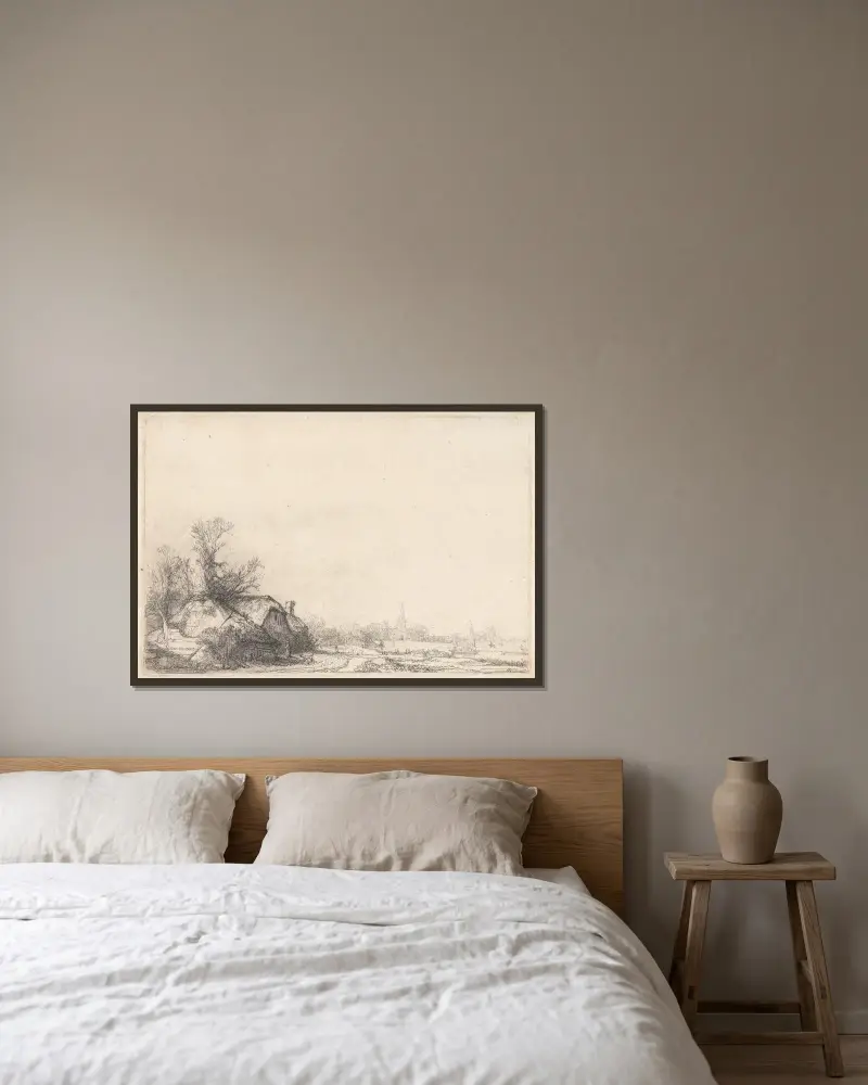 Hütte an einem Kanal von Rembrandt van Rijn gerahmt an einer Wand