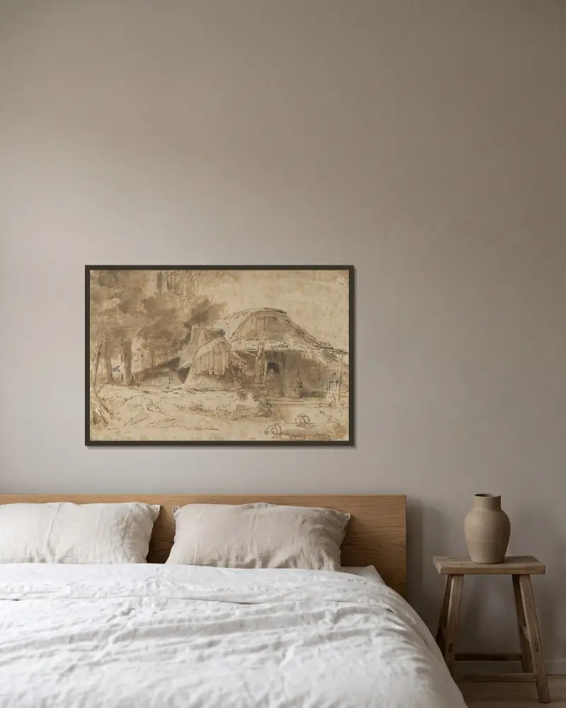 Chatka przy wejściu do lasu, Rembrandt van Rijn w ramie na ścianie