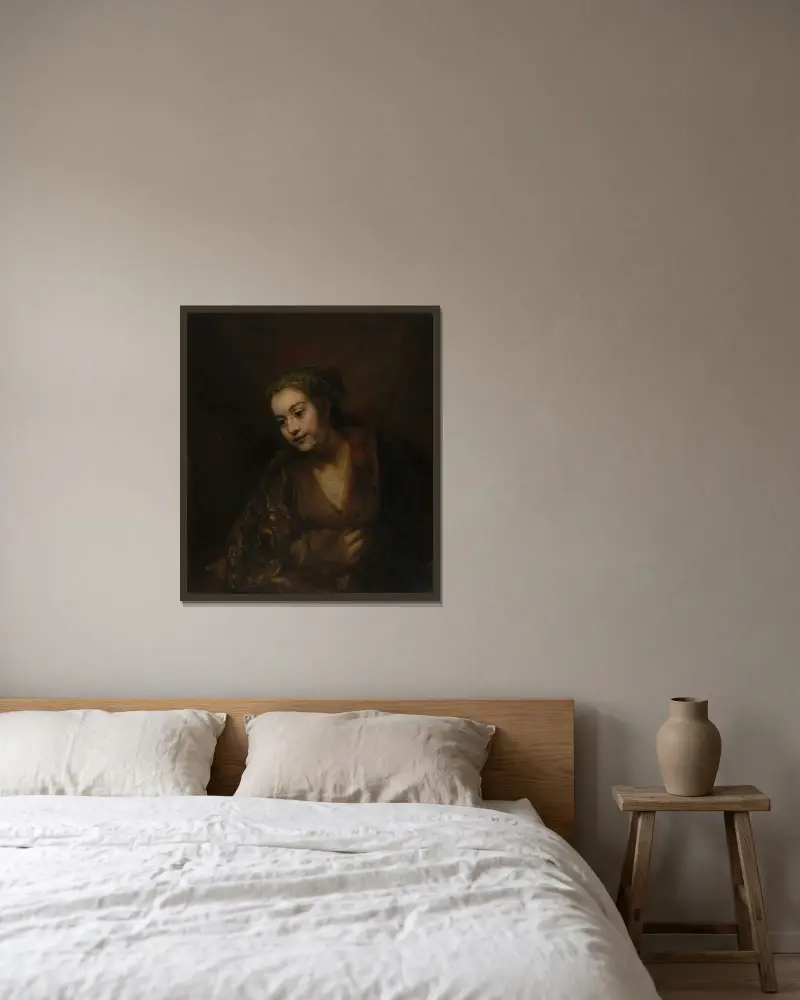 Hendrickje Stoffels (1626–1663) av Rembrandt van Rijn inramad på en vägg