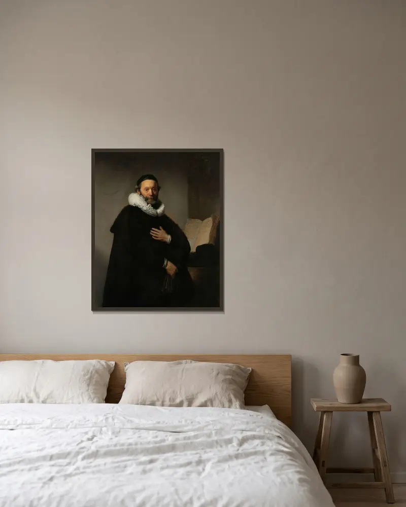 Johannes Wtenbogaert von Rembrandt van Rijn gerahmt an einer Wand