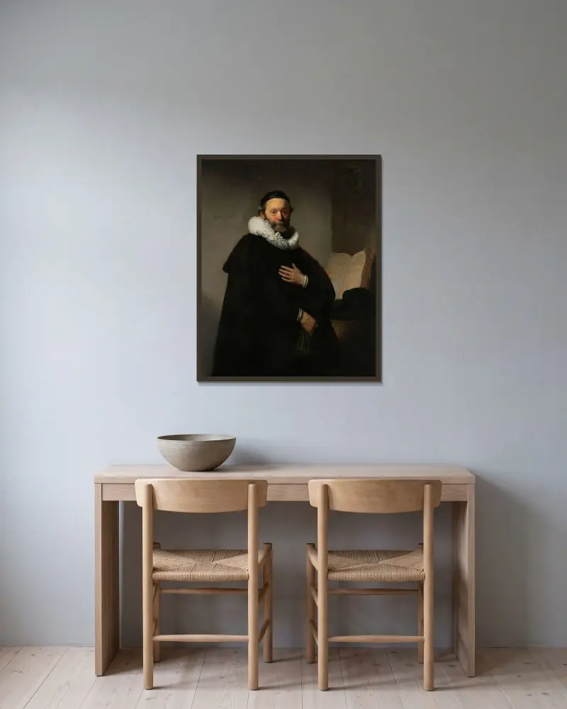 Johannes Wtenbogaert von Rembrandt van Rijn gerahmt an einer Wand