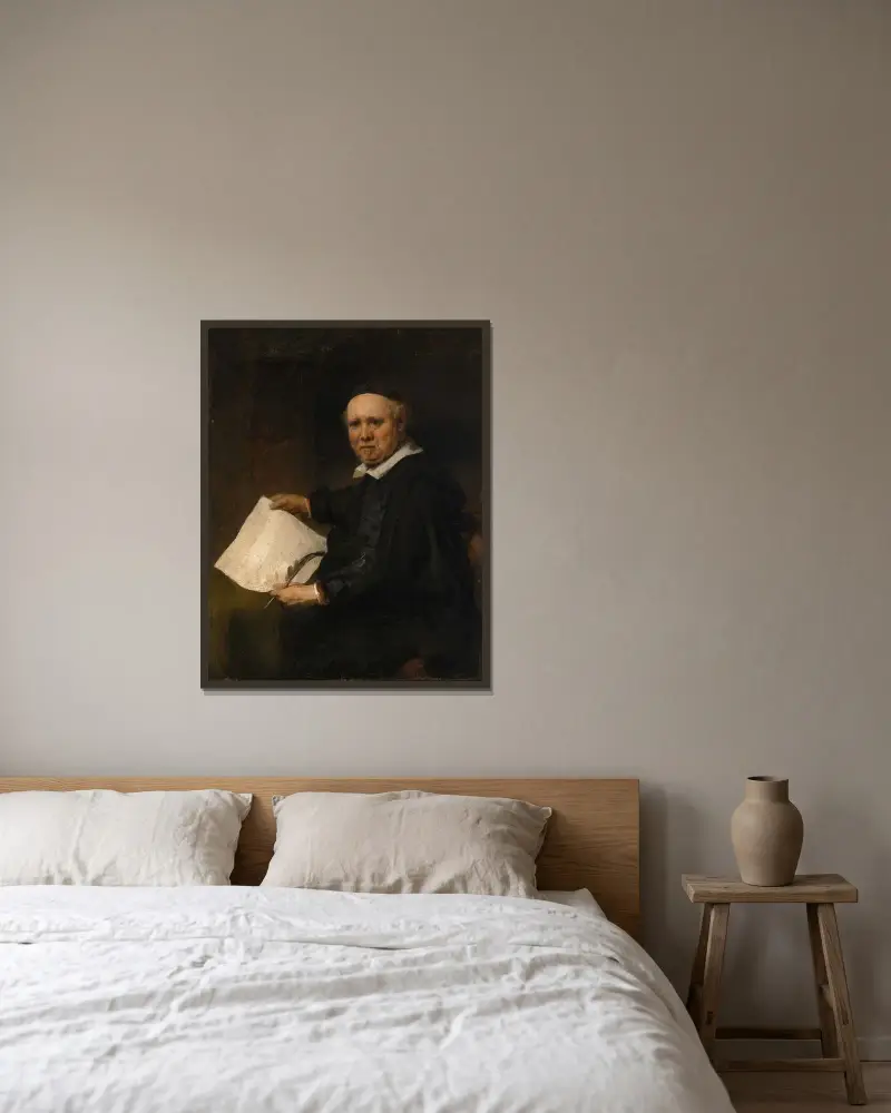 Lieven Willemsz van Coppenol av Rembrandt van Rijn inramad på en vägg