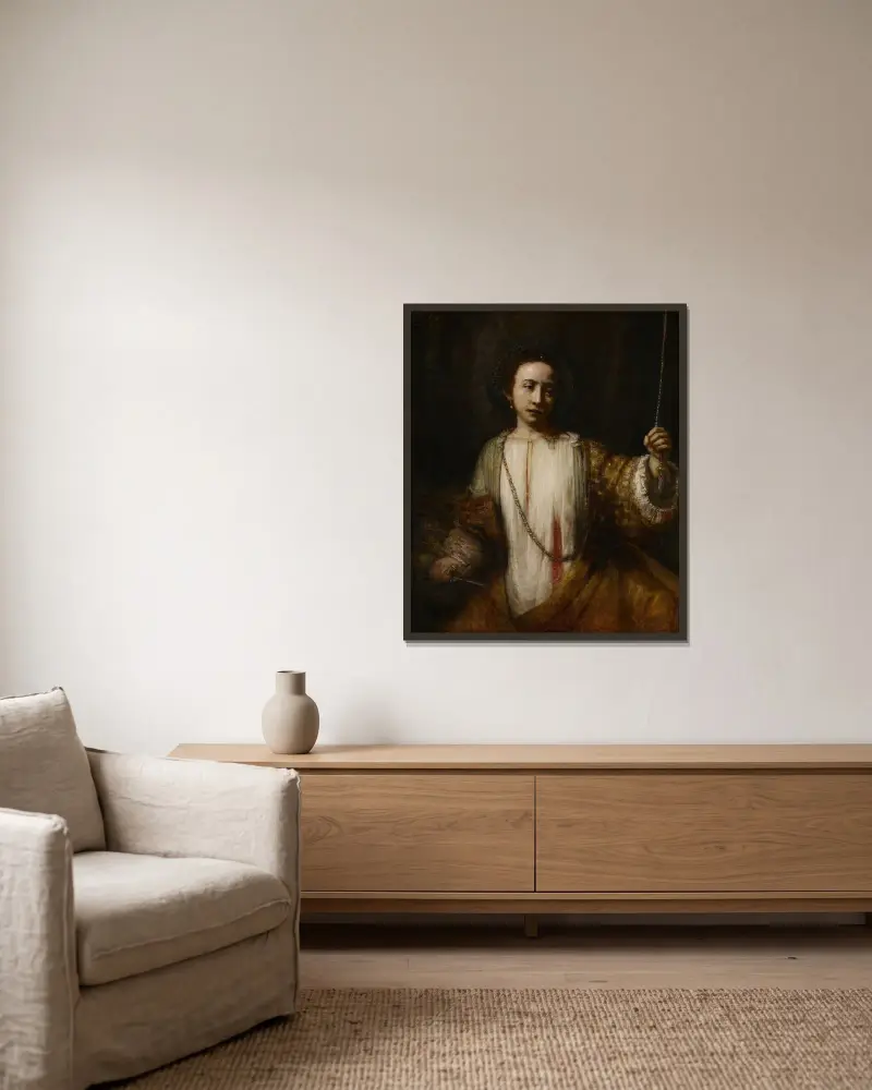 Lucretia, 1666, Rembrandt van Rijn v rámu na stěně