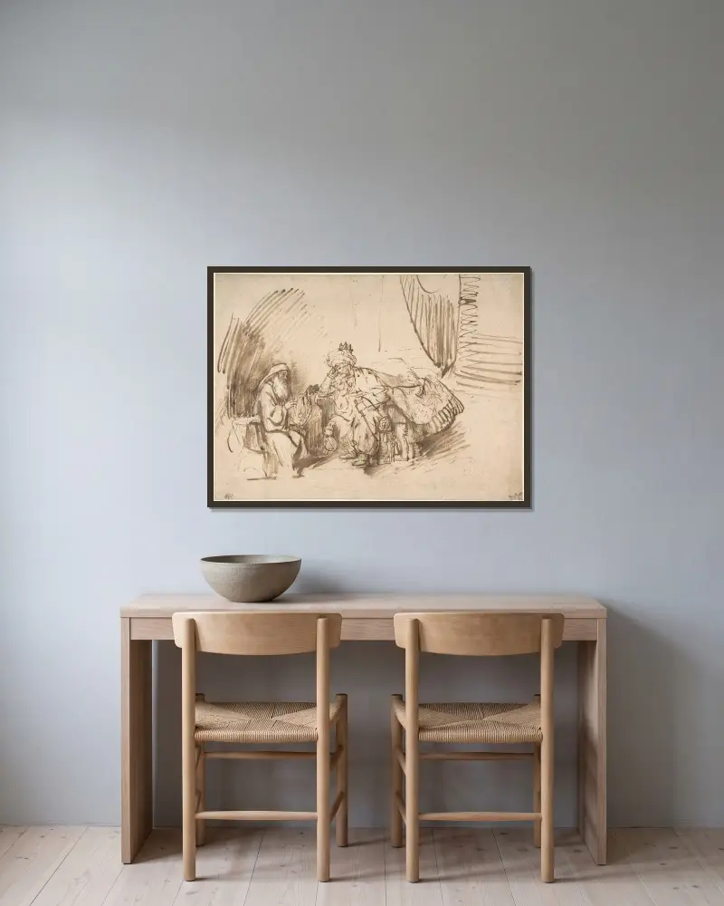 Nathan Admonishing David av Rembrandt van Rijn inramad på en vägg