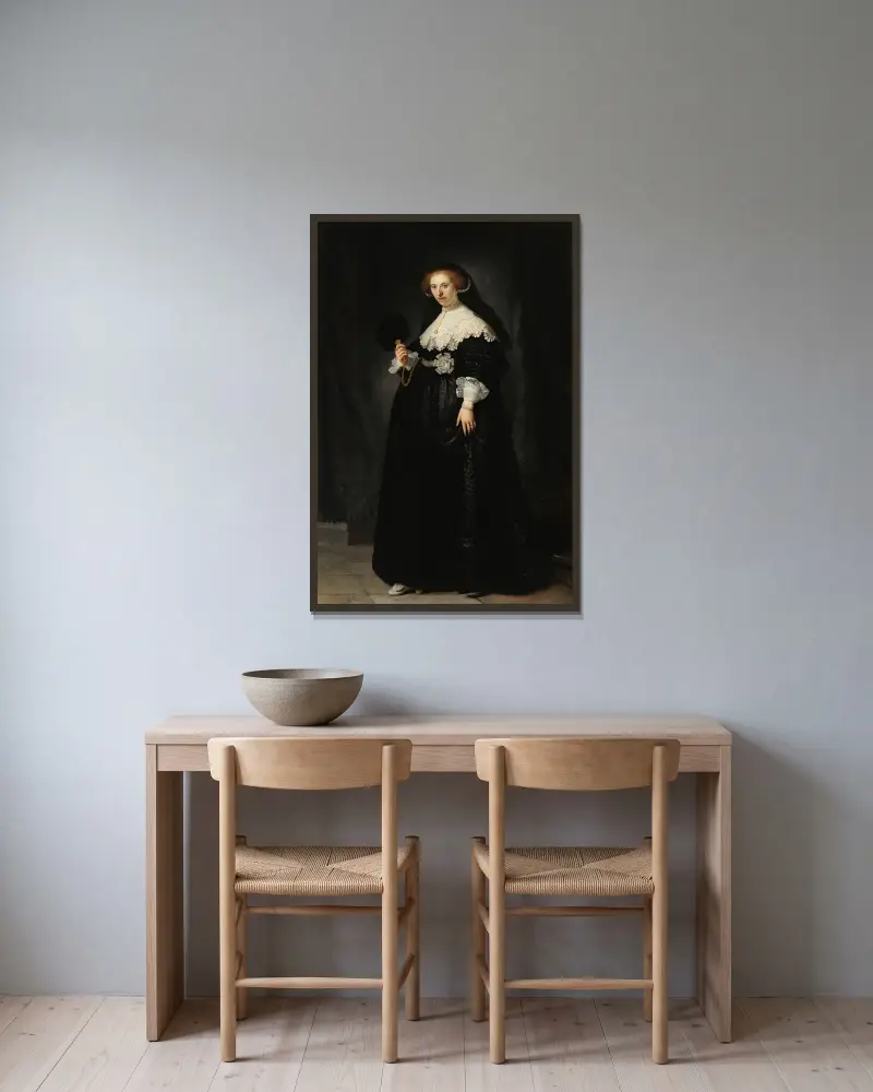 Oopjen Coppit av Rembrandt van Rijn inramad på en vägg