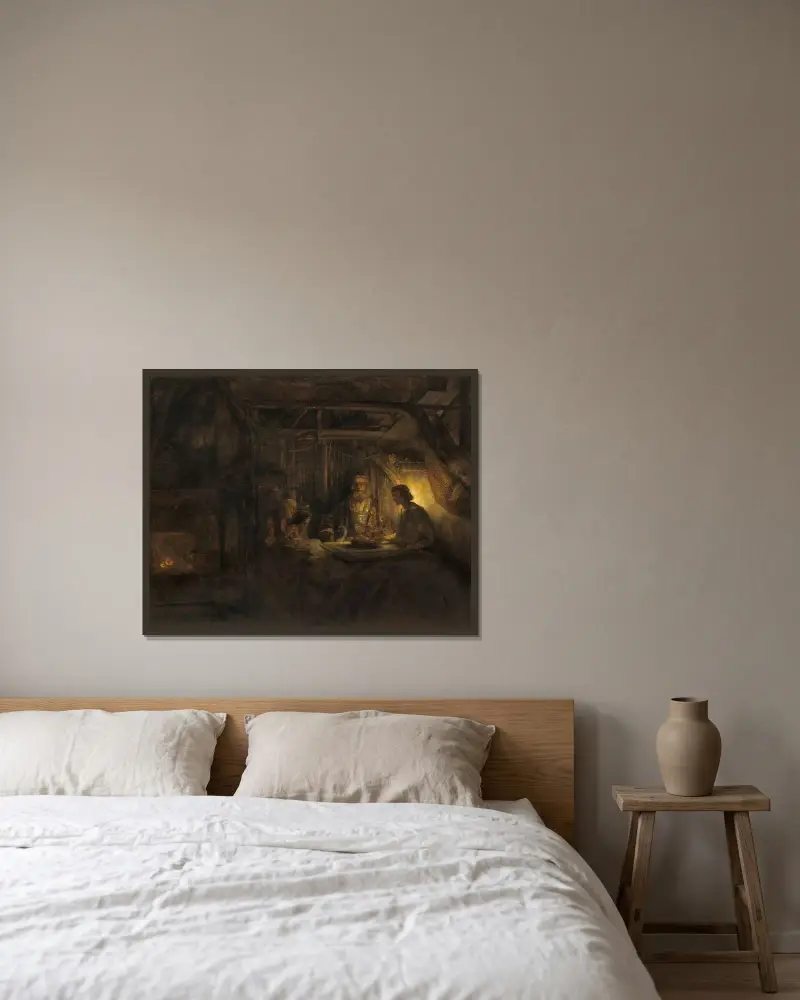Philemon and Baucis av Rembrandt van Rijn inramad på en vägg