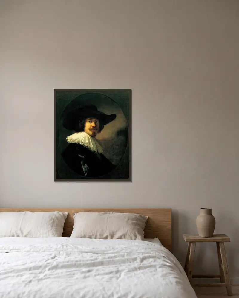 Portret mężczyzny w szerokim kapeluszu, Rembrandt van Rijn w ramie na ścianie