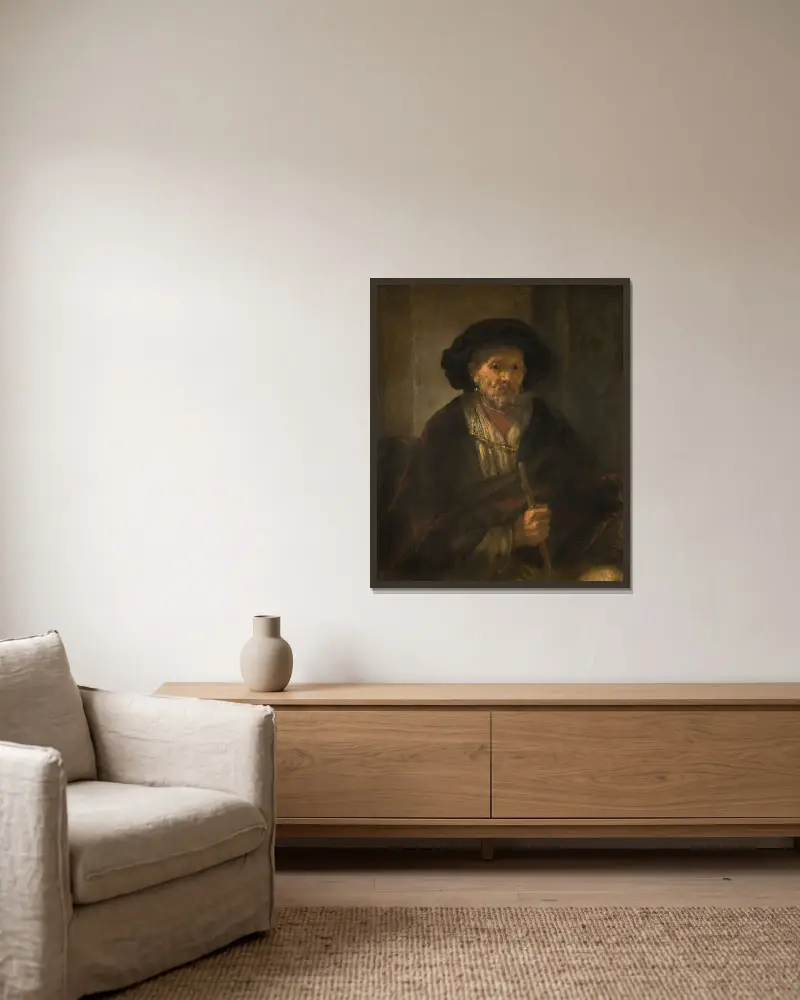 Porträt eines alten Mannes von Rembrandt van Rijn gerahmt an einer Wand