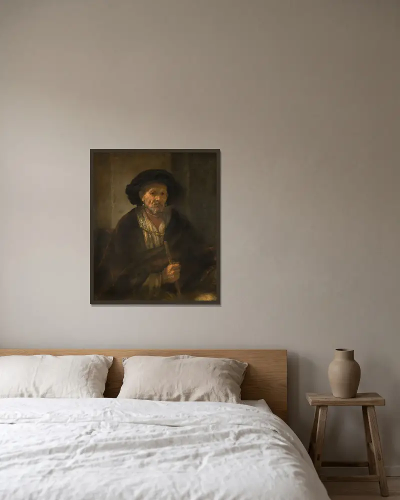 Porträt eines alten Mannes von Rembrandt van Rijn gerahmt an einer Wand