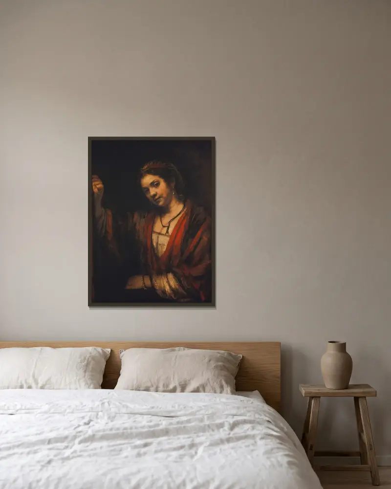 Porträtt av Hendrickje Stoffels av Rembrandt van Rijn inramad på en vägg