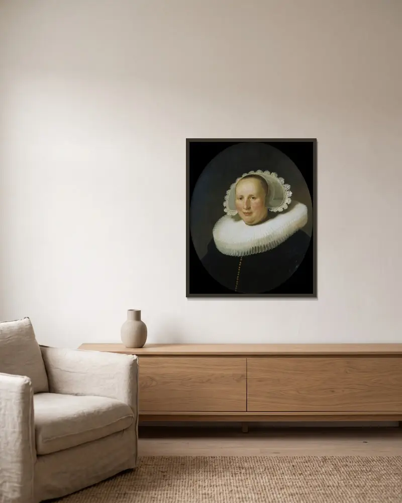 Bildnis der Maertgen van Bilderbeecq von Rembrandt van Rijn gerahmt an einer Wand