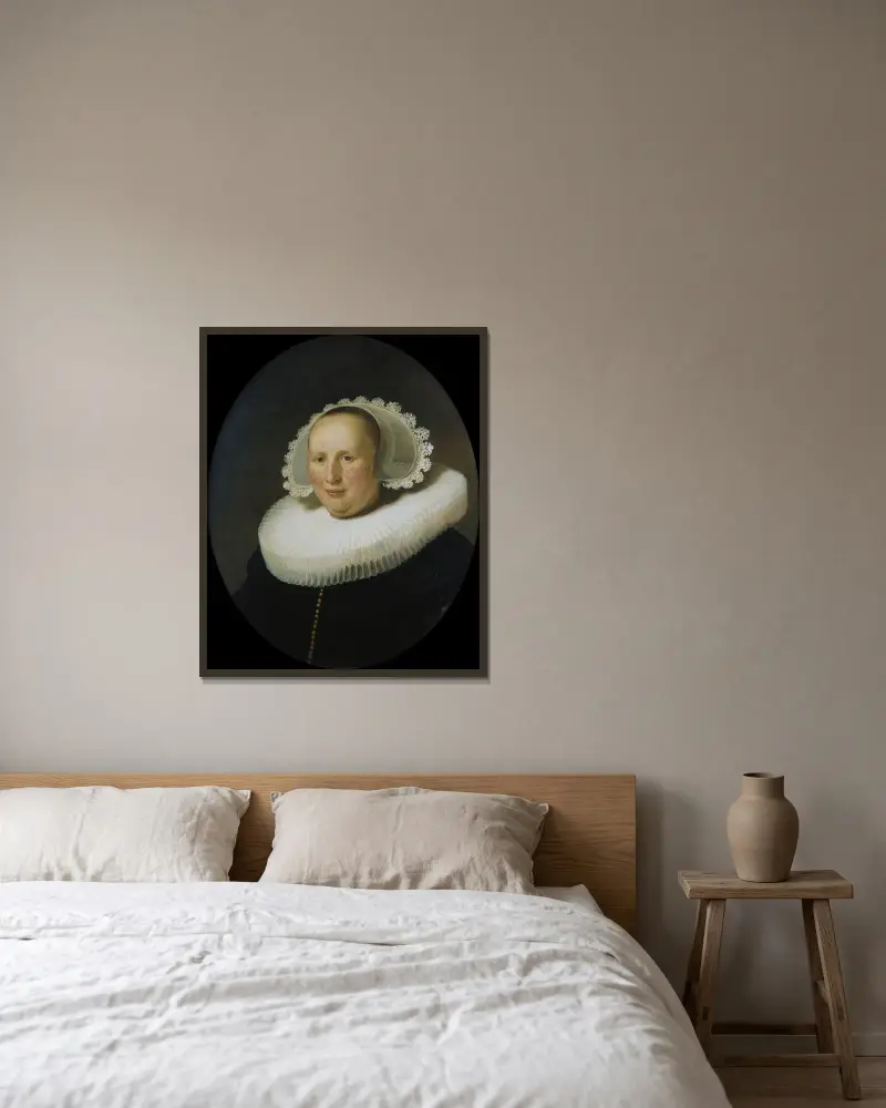 Bildnis der Maertgen van Bilderbeecq von Rembrandt van Rijn gerahmt an einer Wand