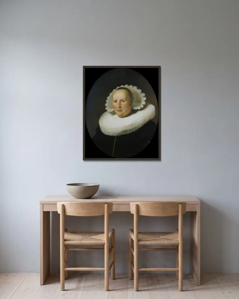 Bildnis der Maertgen van Bilderbeecq von Rembrandt van Rijn gerahmt an einer Wand