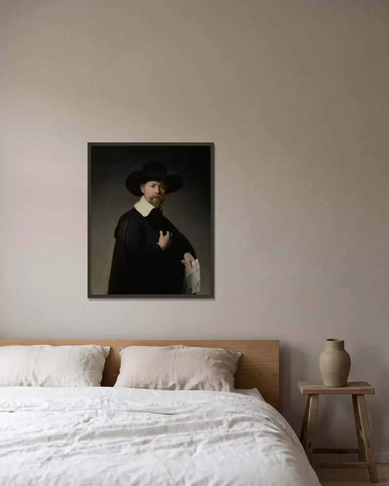 Porträt von Marten Looten von Rembrandt van Rijn gerahmt an einer Wand