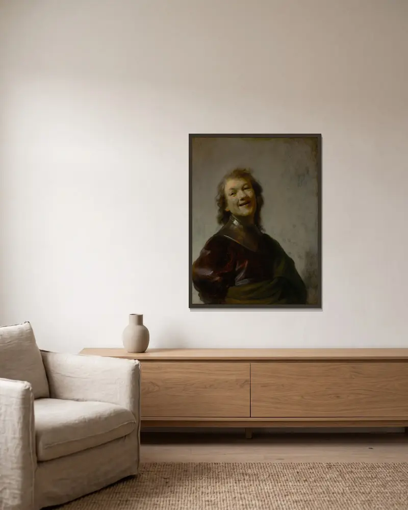 Rembrandt Laughing av Rembrandt van Rijn inramad på en vägg