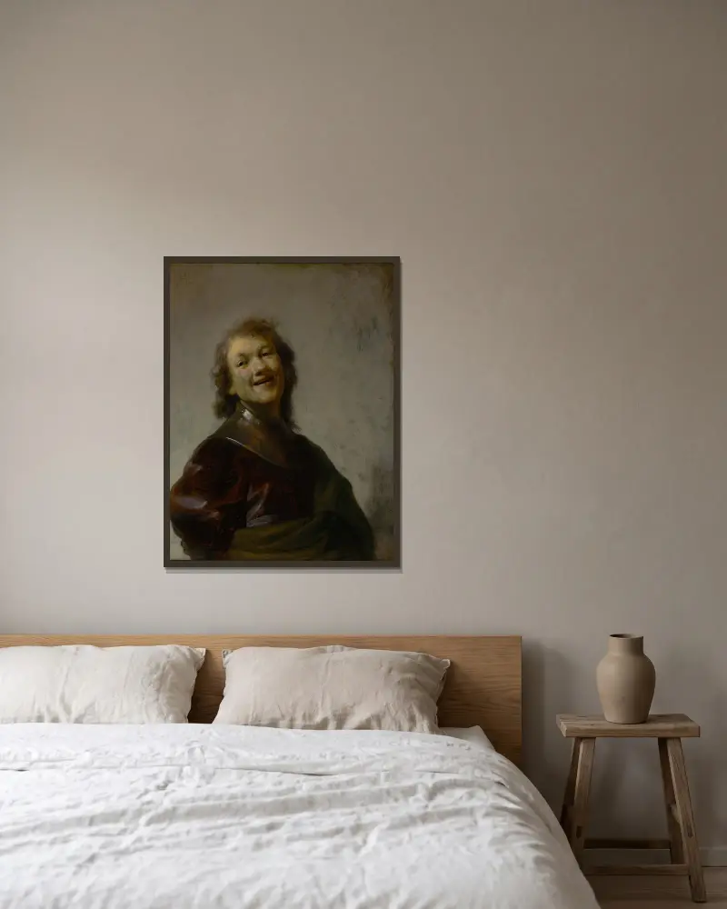 Rembrandt Laughing av Rembrandt van Rijn inramad på en vägg