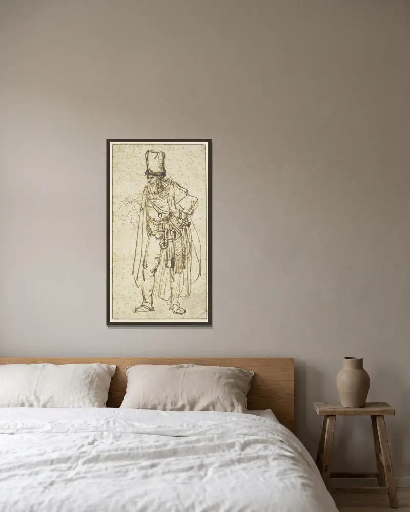 Aktor w wysokim kapeluszu, Rembrandt van Rijn w ramie na ścianie