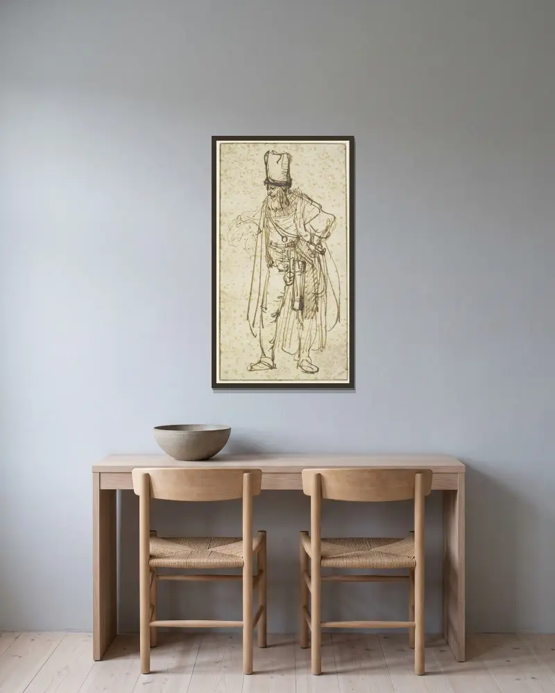 Aktor w wysokim kapeluszu, Rembrandt van Rijn w ramie na ścianie