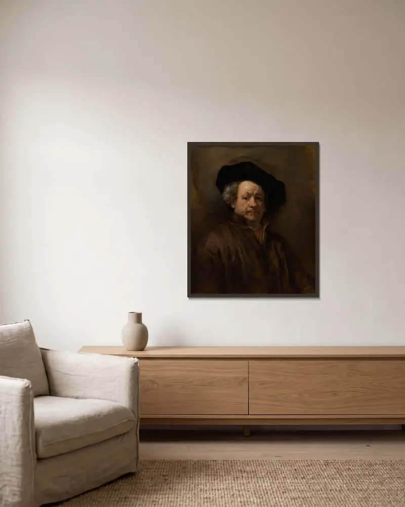 Self-Portrait, 1660 av Rembrandt van Rijn inramad på en vägg