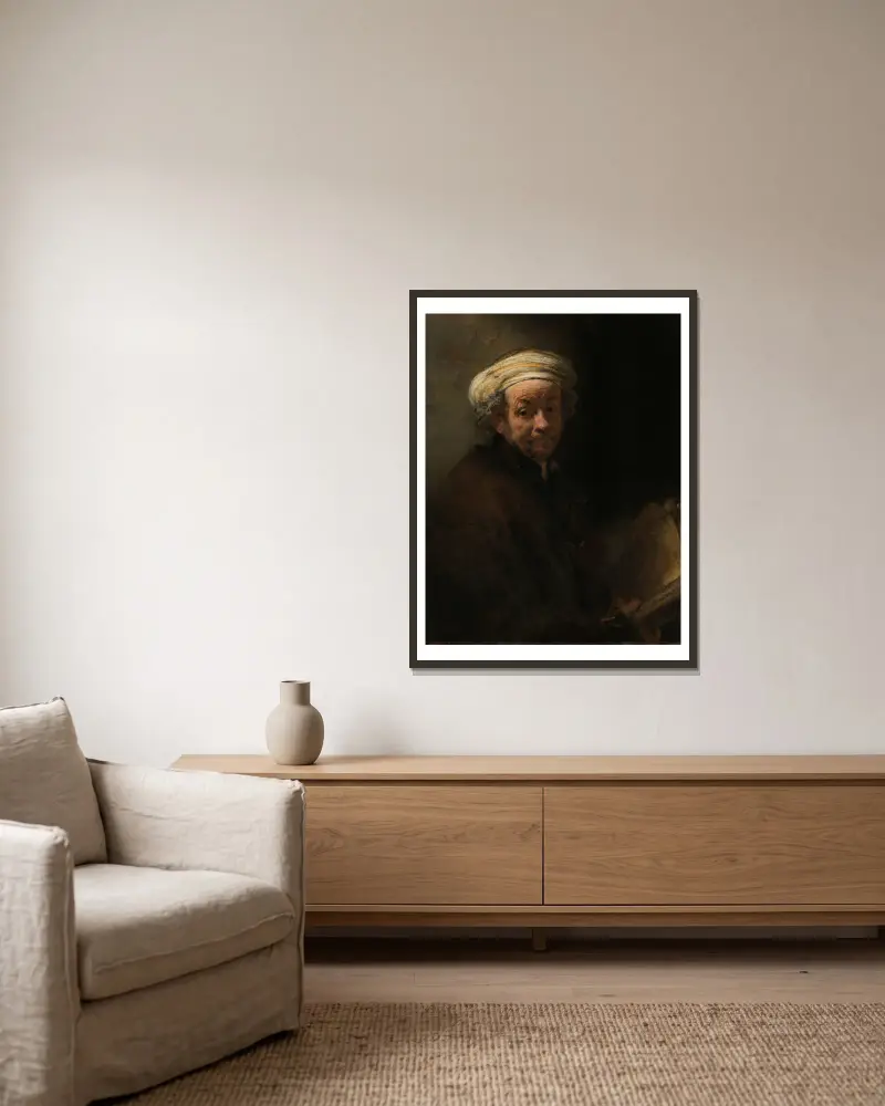 Self-portrait as the Apostle Paul av Rembrandt van Rijn inramad på en vägg