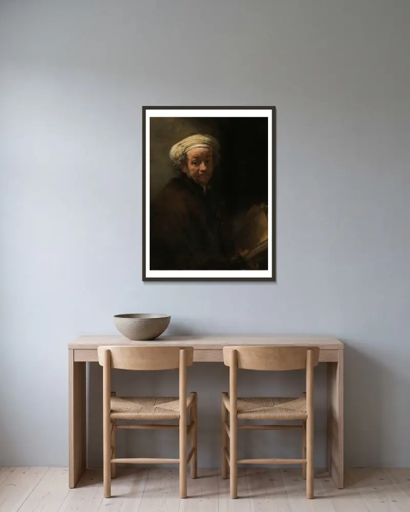 Self-portrait as the Apostle Paul av Rembrandt van Rijn inramad på en vägg