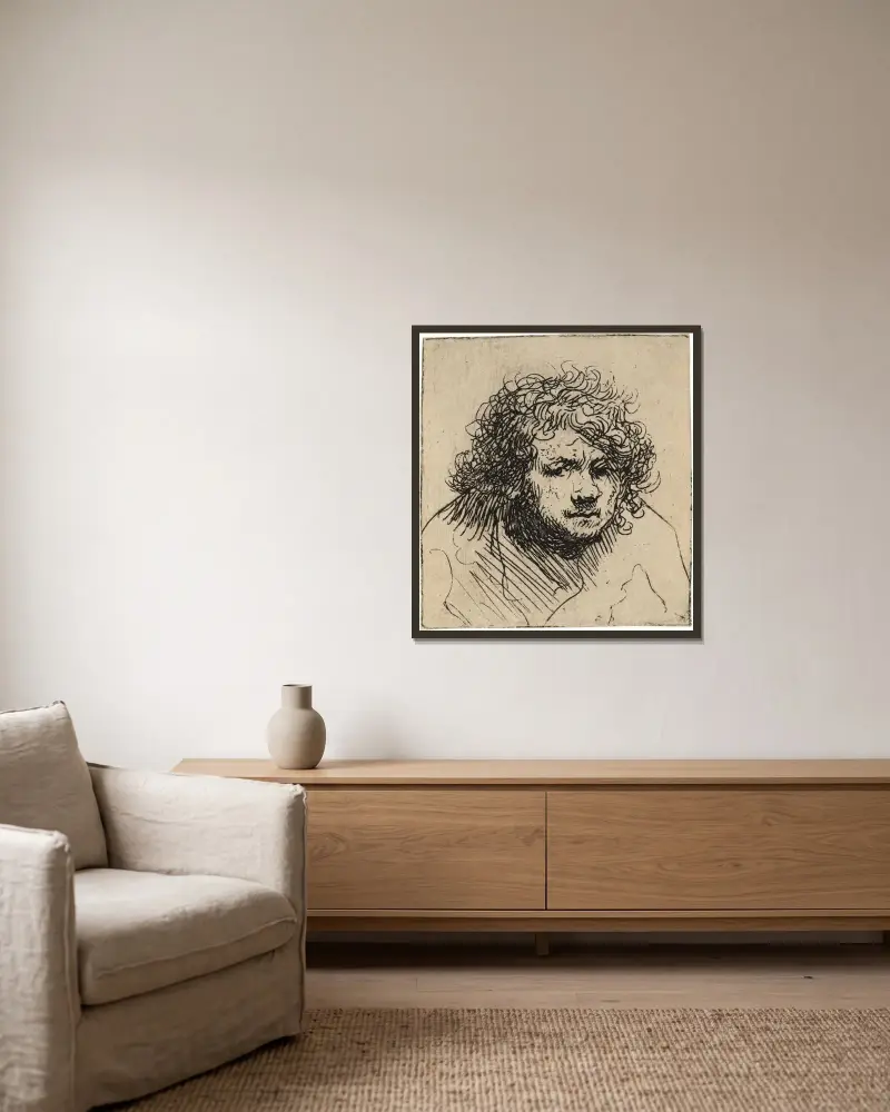 Autoportret: pochylony do przodu popiersie, Rembrandt van Rijn w ramie na ścianie
