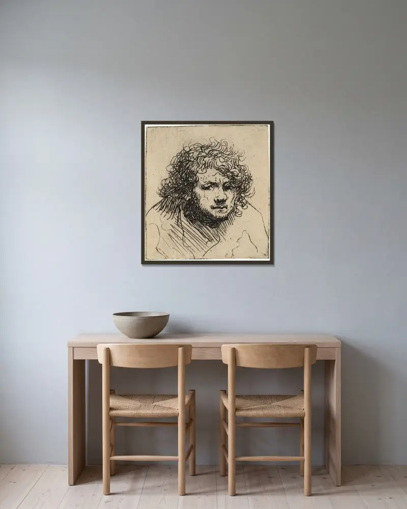 Autoportret: pochylony do przodu popiersie, Rembrandt van Rijn w ramie na ścianie