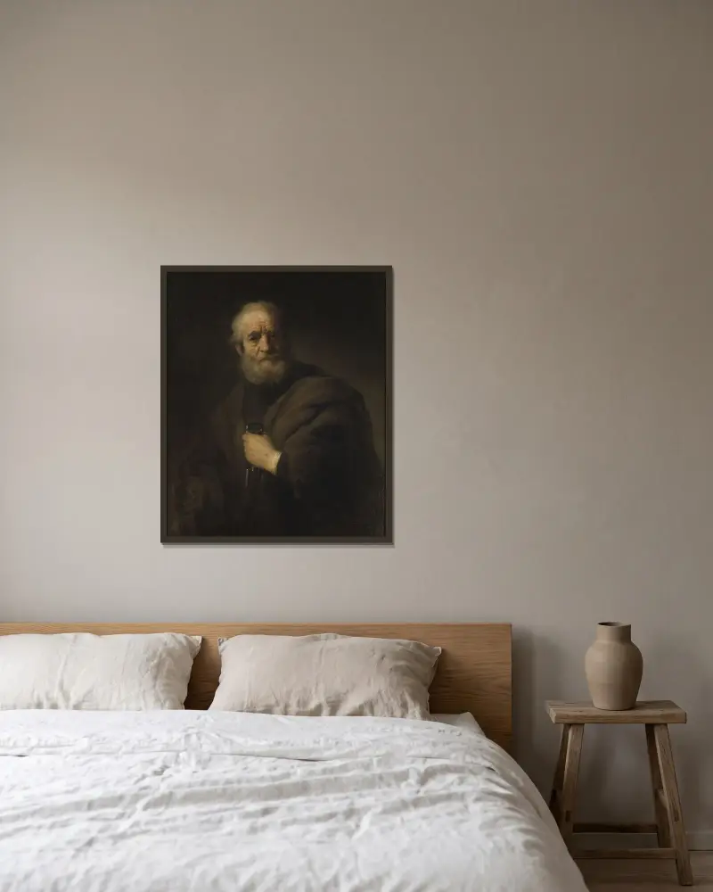 St Peter av Rembrandt van Rijn inramad på en vägg