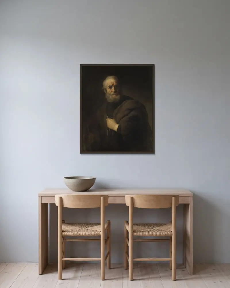 St Peter av Rembrandt van Rijn inramad på en vägg