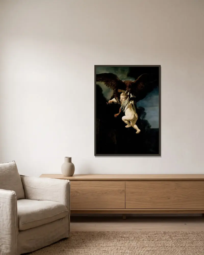 Ganymedes bortrövande av Rembrandt van Rijn inramad på en vägg
