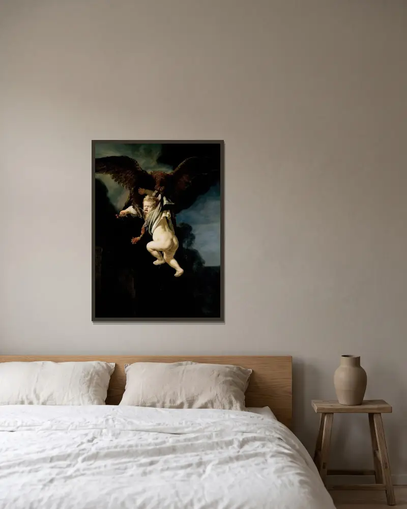 Ganymedes bortrövande av Rembrandt van Rijn inramad på en vägg