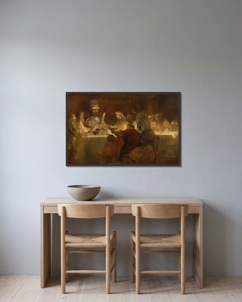 Batavarnas sammansvärjning under Claudius Civilis av Rembrandt van Rijn inramad på en vägg