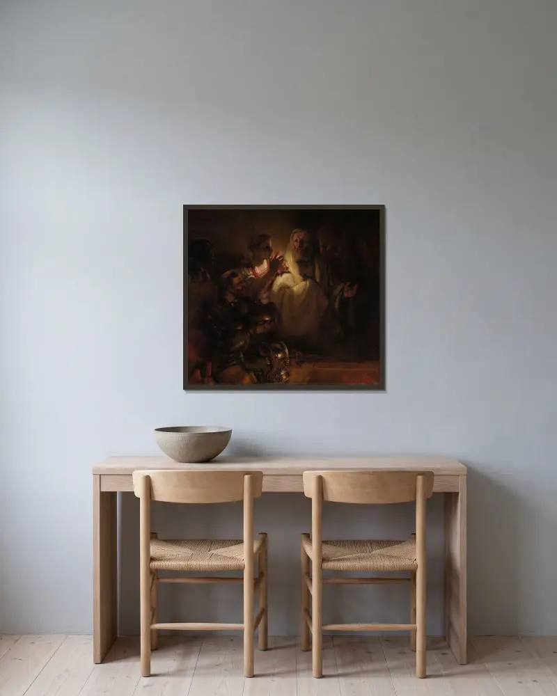 The Denial of St Peter av Rembrandt van Rijn inramad på en vägg