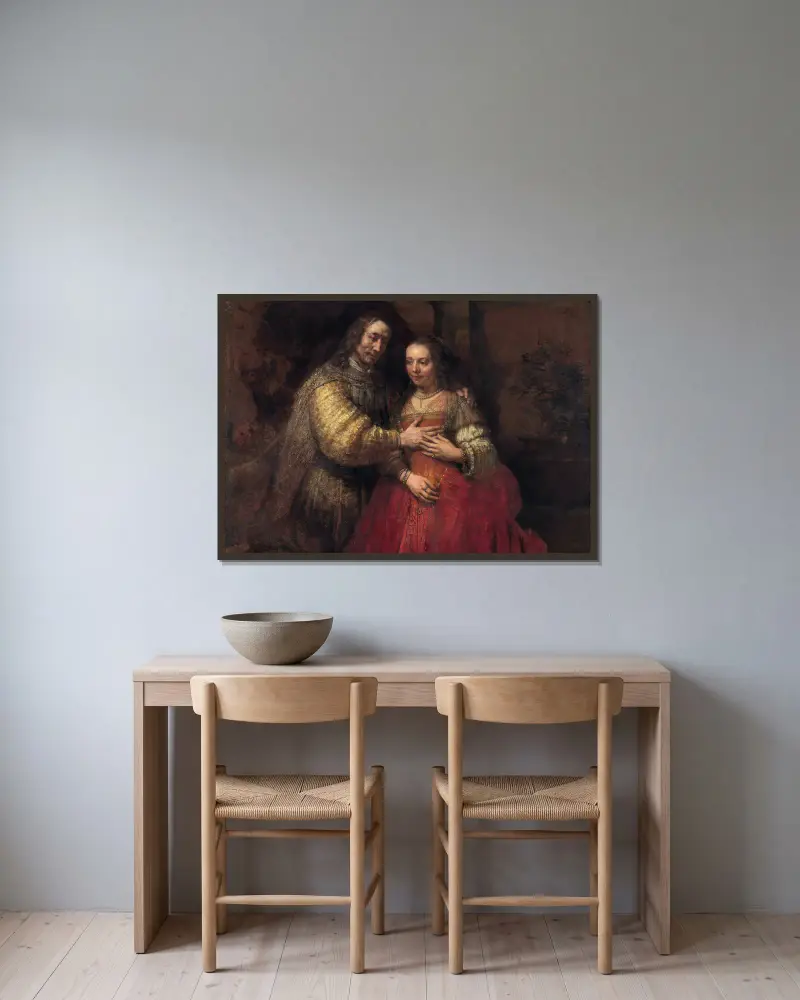 The Jewish Bride av Rembrandt van Rijn inramad på en vägg
