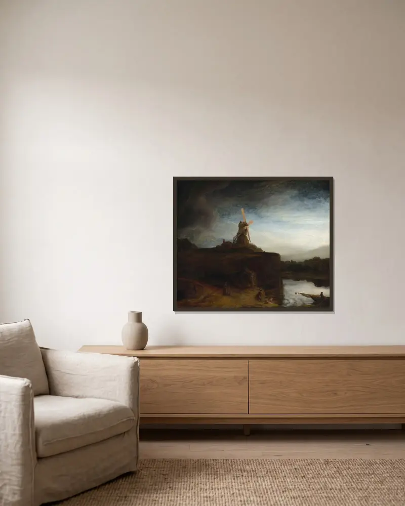 The Mill av Rembrandt van Rijn inramad på en vägg