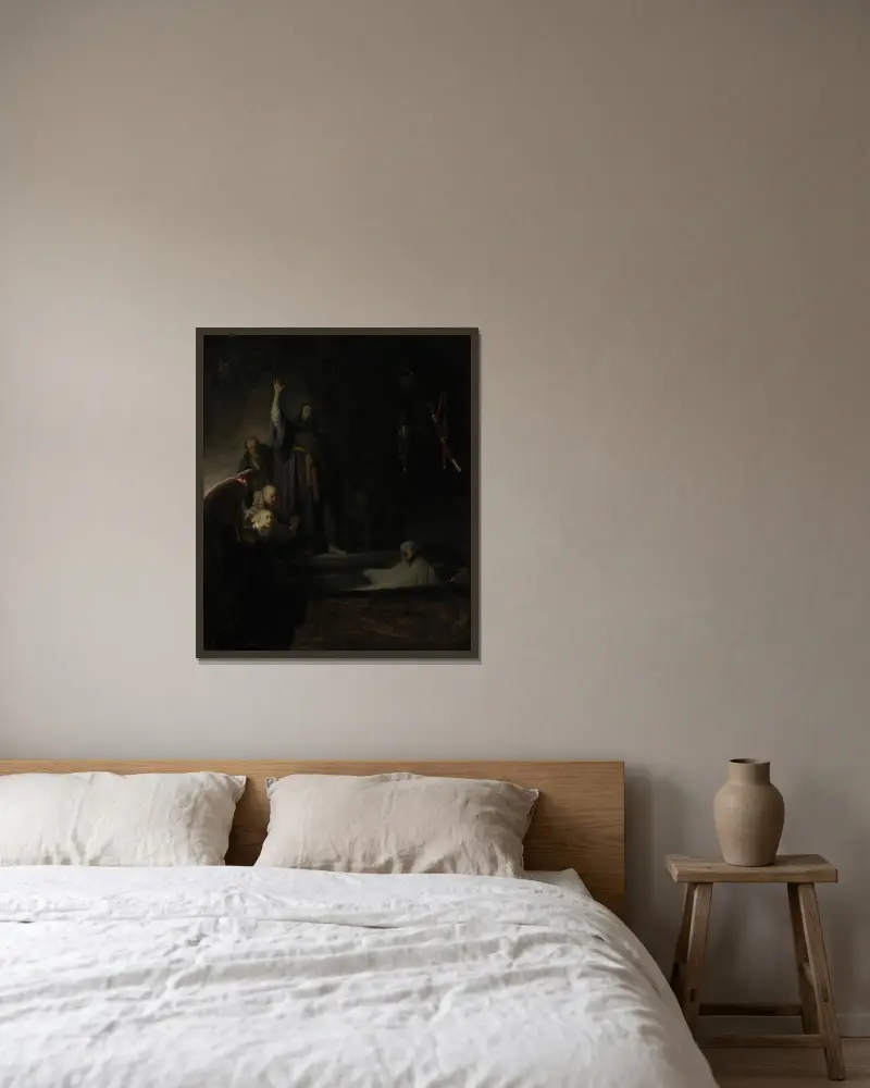 Die Auferweckung des Lazarus, 1630 von Rembrandt van Rijn gerahmt an einer Wand