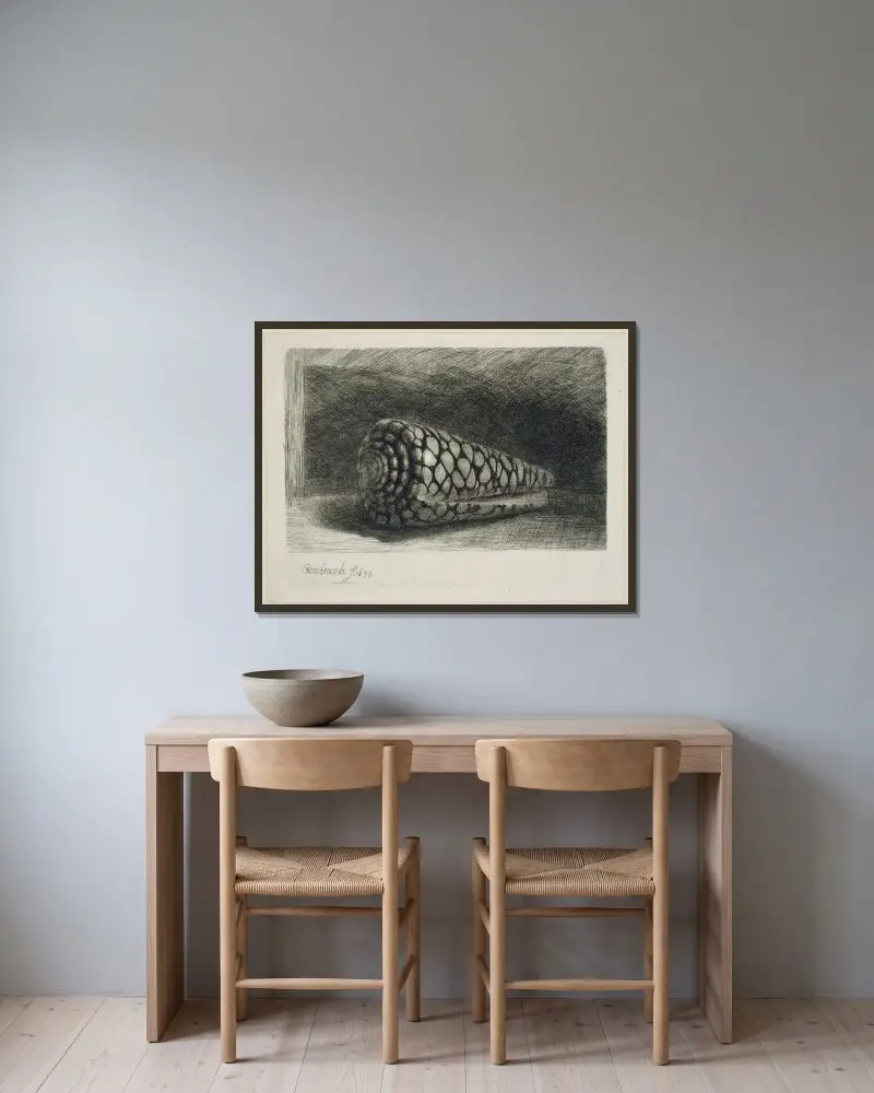 The Shell av Rembrandt van Rijn inramad på en vägg