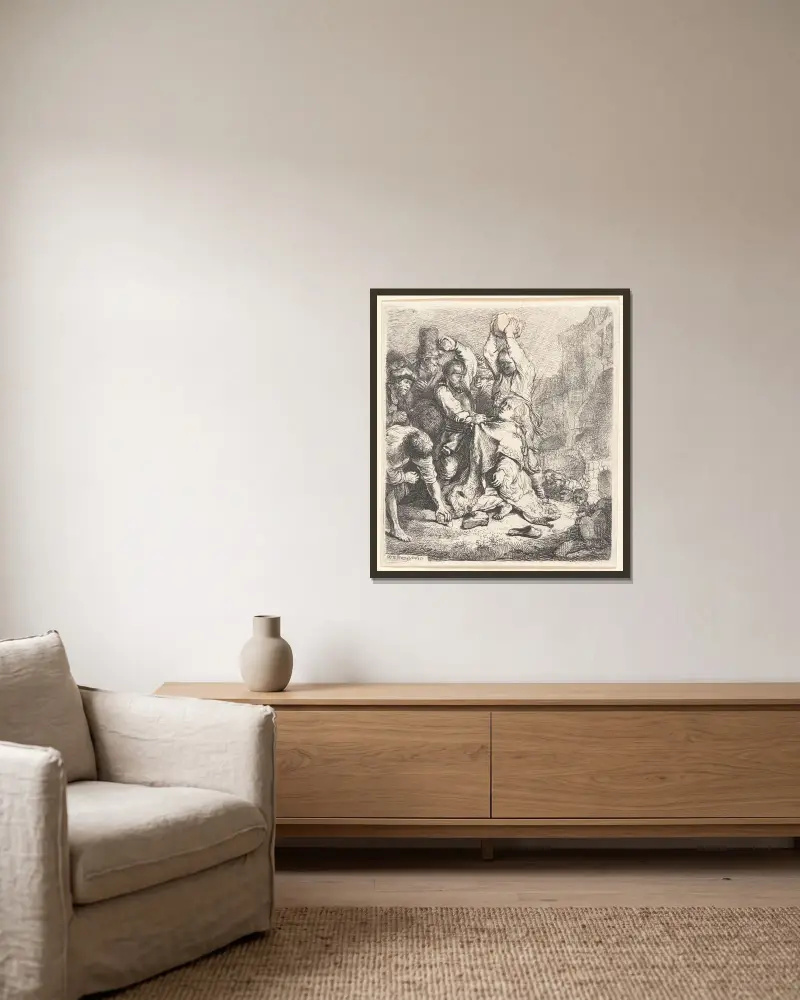 Ukaranie kamieniami św. Szczepana, Rembrandt van Rijn w ramie na ścianie