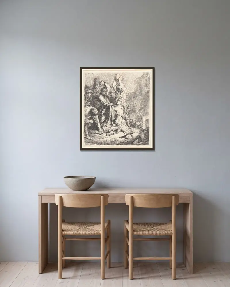 Ukaranie kamieniami św. Szczepana, Rembrandt van Rijn w ramie na ścianie