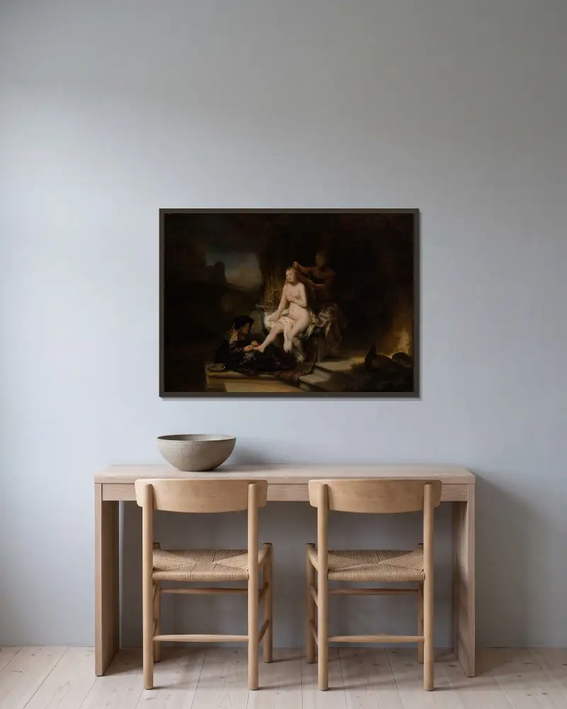 Batshebas toalett av Rembrandt van Rijn inramad på en vägg