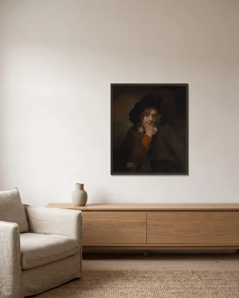 Titus, der Sohn des Künstlers, 1660 von Rembrandt van Rijn gerahmt an einer Wand