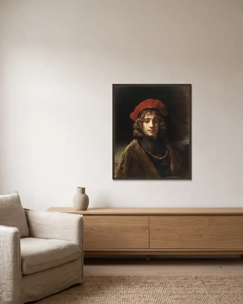 Titus, the Artist’s Son, 1657 av Rembrandt van Rijn inramad på en vägg