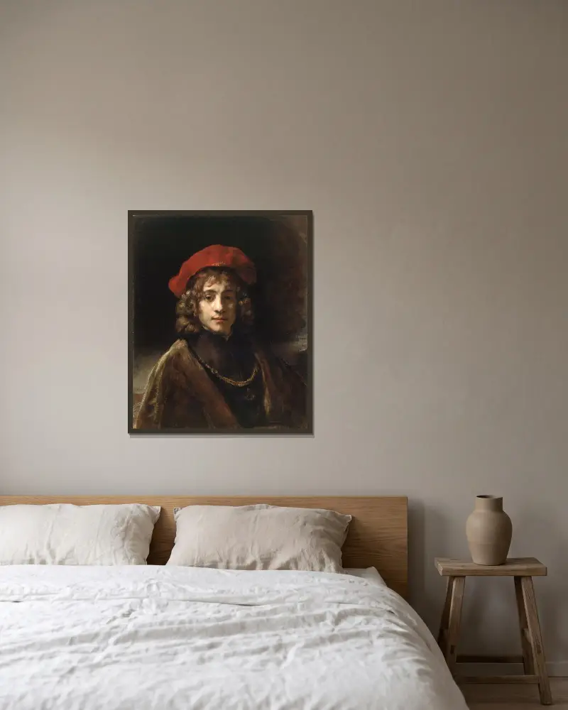 Titus, the Artist’s Son, 1657 av Rembrandt van Rijn inramad på en vägg