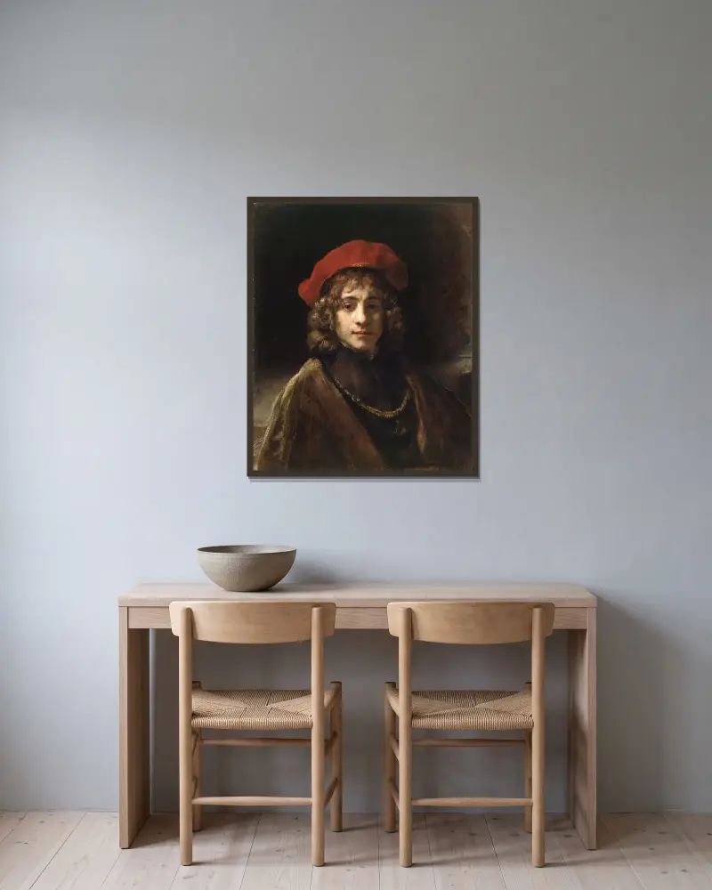 Titus, the Artist’s Son, 1657 av Rembrandt van Rijn inramad på en vägg