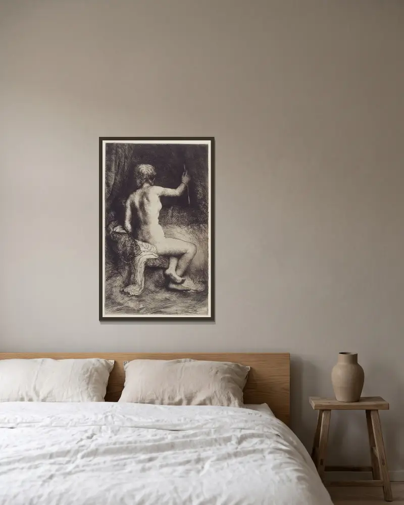 Frau mit dem Pfeil von Rembrandt van Rijn gerahmt an einer Wand