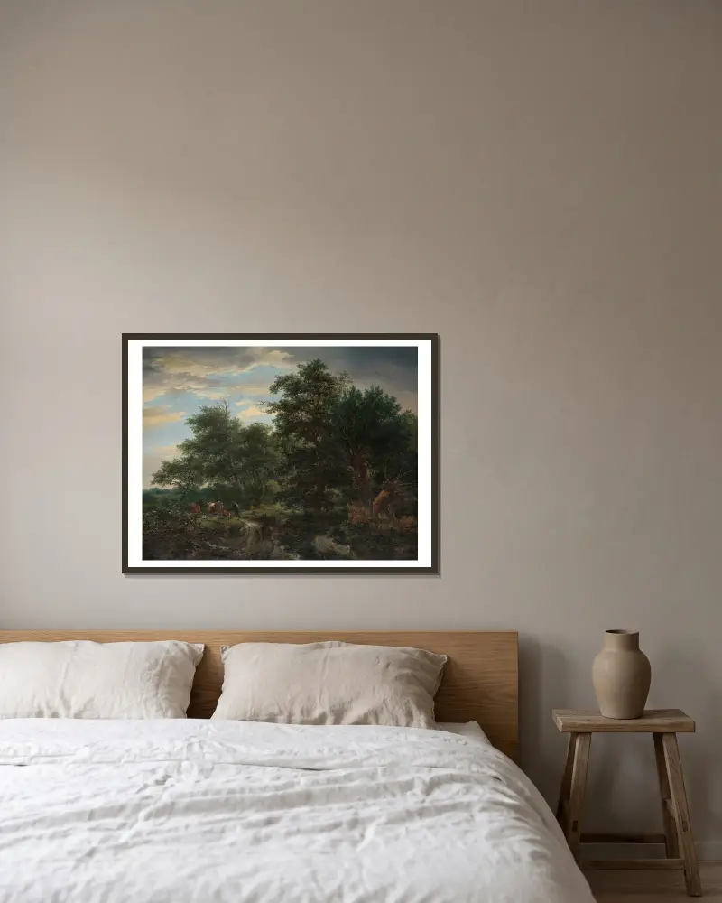 Waldlandschaft von Jacob van Ruisdael gerahmt an einer Wand