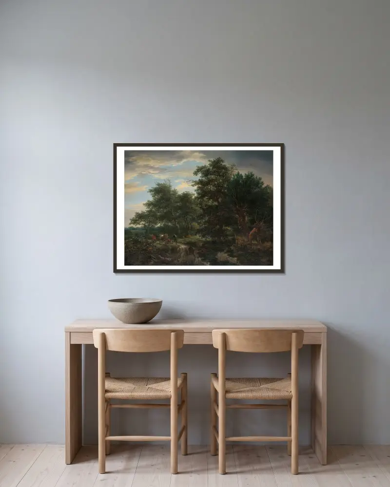 Waldlandschaft von Jacob van Ruisdael gerahmt an einer Wand