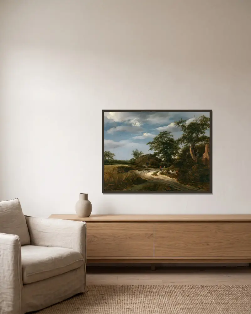 Landschaft von Jacob van Ruisdael gerahmt an einer Wand